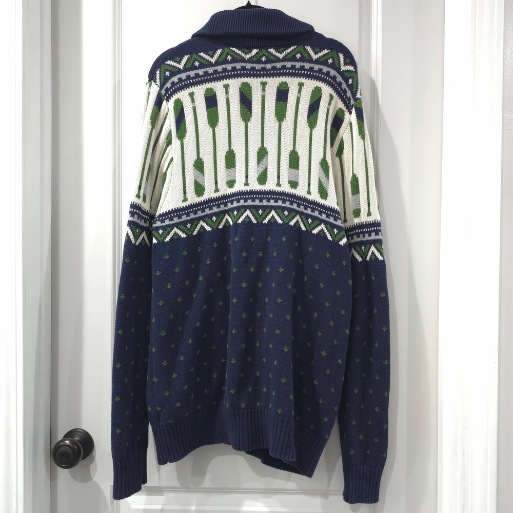 MERONA Fisherman Shawl Collar Navy Green Knit Cardigan Rowing Oar Nautical, L - Picture 7 of 11